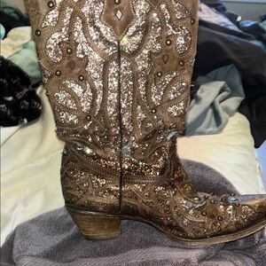 Corral Brown and Silver Heeled Boots with Intricate Design